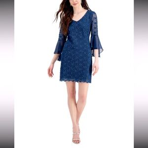 Women’s Formal Dress Size 8 Teal Sequins Ruffled Long Sleeves Cocktail CONNECTED